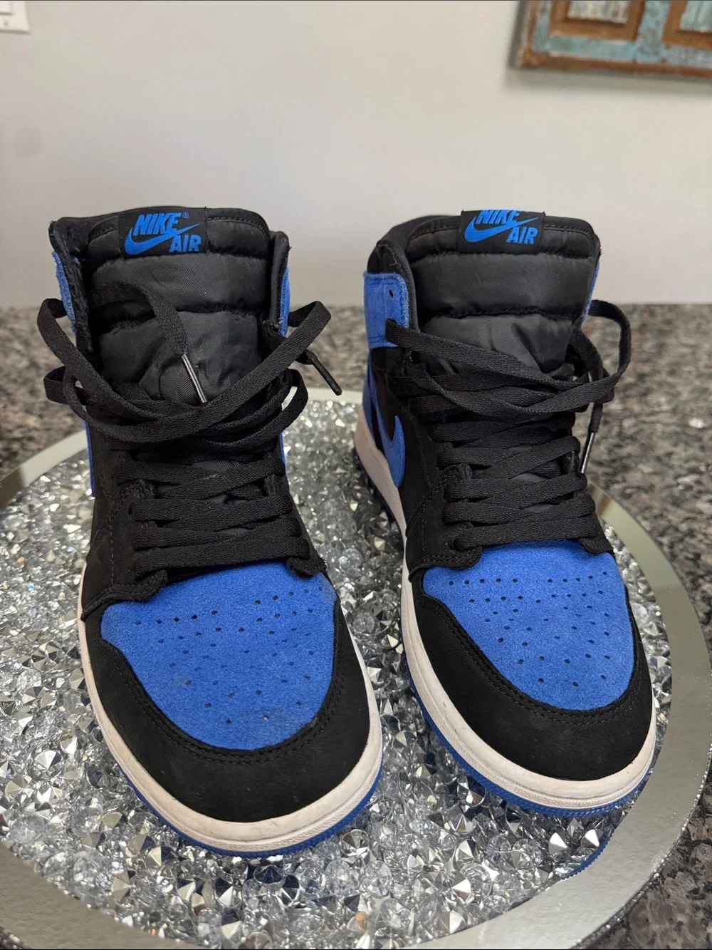 Air Jordan 1 Retro High Black & Royal Blue Suede EUC 10.5